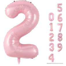 40 Inch Balloon Number 2 Pastel Pink Large Foil Light Pink Number Balloons Set 09 For Girls Women Digital 2 Helium Balloons F