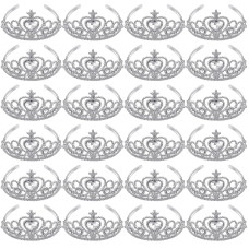 24 Pcs Tiara Crown Set Princess Crown For Girls Plastic Tiaras Dress Up Costume Party Favor Accessories Kid Birthday Clear