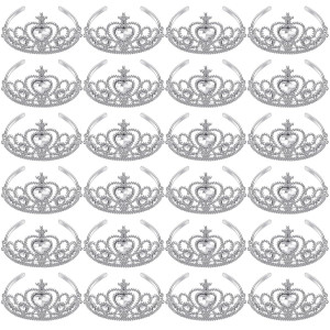 24 Pcs Tiara Crown Set Princess Crown For Girls Plastic Tiaras Dress Up Costume Party Favor Accessories Kid Birthday Clear