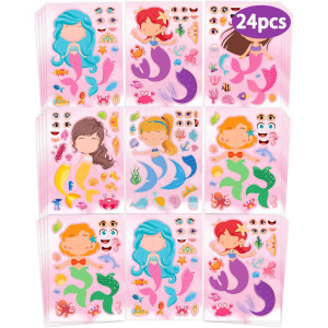 24 Pcs Make Your Own Mermaid Sticker Sheets For Kids With Mermaid Face Stickers For Kids Crafts Activities Gift Bag Stuffers Bir