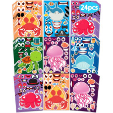 24 Pcs Make Your Own Sea Animal Sticker Sheets For Kids With Animal Party Favors Face Stickers For Kids Crafts Activities Gift B