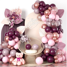 Burgundy Pink Balloon Garland Arch Kit Burgundy Ruby Red Dusty Purple Pastel Pink Metallic Rose Gold Confetti Balloon Arch Kit