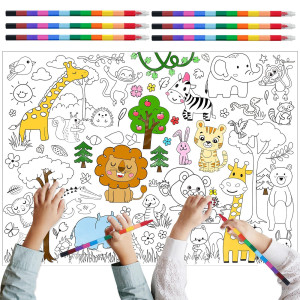 Giant Jungle Wild Animals Coloring Poster With 6 Stacking Crayons Safari Zoo Party Favor Jumbo Paper Poster Wall Doodle Art Lar