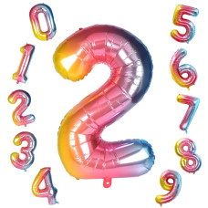 Rubfac Number Balloons 40 Inch Large Rainbow Gradient Number 2 Balloon 09 Huge Colorful Digit Foil Mylar Helium Balloons For H