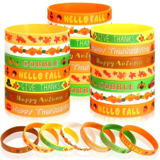 Junebrushs 42Pcs Thanksgiving Party Favors Silicone Bracelets Rubber Wristbands Accessories For Autumn Thanksgiving Kids Adults