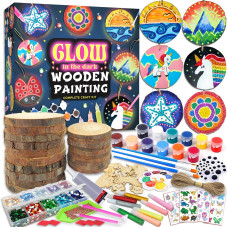 Klmars Kids Wooden Painting Kitglow In The Darkarts Crafts Gifts For Boys Girls Ages 512Wood Slice Craft Activities Kits