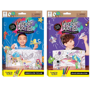 Creativity For Kids Wonder Worlds 3D Coloring Craft Kit 2 Pack Outer Space And Underwater Voyage Gifts For Boys And Girls Age