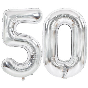 Toniful 40 Inch Silver Large Numbers Balloons Number 50 Digital 50 Helium Balloons Foil Mylar Big Number Balloons For Birthday