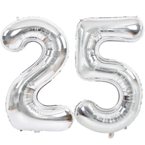 Toniful 40 Inch Silver Large Numbers Balloons Number 25 Digital 25 Helium Balloons Foil Mylar Big Number Balloons For Birthday