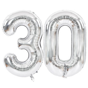 Toniful 40 Inch Silver Large Numbers Balloons Number 30 Digital 30 Helium Balloons Foil Mylar Big Number Balloons For Birthday