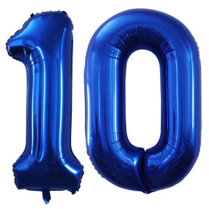 Goer Number 10 Balloons For 10Th Birthday Party Decorations 42 Inch Jumbo Foil Helium Balloons For 10Th Anniversary Blue