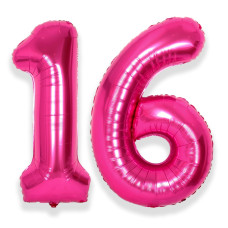 Suwen 40 Inch Hot Pink Large 16 Number Balloons Big Foil Helium Number Balloons 09 Jumbo Happy 16Th Mylar Birthday Party Decora