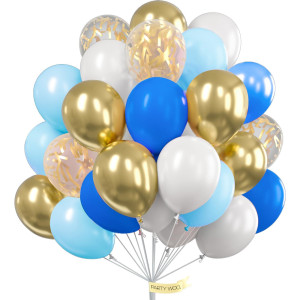 Partywoo Shades Of Blue Balloons 100 Pcs 12 Inch Pack Of Light Blue Balloons Royal Blue Balloons White Balloons And Gold Ball