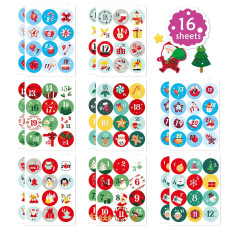 16 Sheets Christmas Advent Calendar Numbers Sticker 24 Days Christmas Countdown Stickers Christmas Gift Tags Stickers For Envel