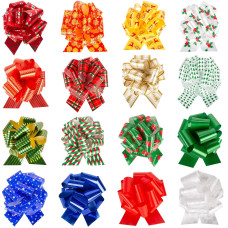 Shindel 32Pcs Christmas Gift Pull Bows Gift Wrap Pull Bows 5 Inch Christmas Bows For Gift Wrapping Basket Box Decor Party Suppl