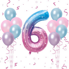 40 Inch Gradient Blue Pink Number 6 Balloon 6Th Birthday Balloons 11Pcs Pearl Light Purple Pink Blue Latex Balloons 6 Foil Bal