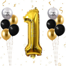 40 Inch Gold Number 1 Balloon 1St Birthday Balloons 11Pcs Gold Black Latex Balloons Silver Birthday Print Balloons Digital 1 F