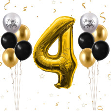 40 Inch Gold Number 4 Balloon 4Th Birthday Balloons 11Pcs Gold Black Latex Balloons Silver Birthday Print Balloons Digital 4 F