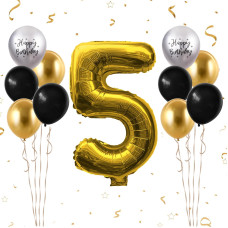 40 Inch Gold Number 5 Balloon 5Th Birthday Balloons 11Pcs Gold Black Latex Balloons Silver Birthday Print Balloons Digital 5 F