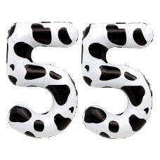 55 Number Balloons Cow Print Big Giant Jumbo Number 55 Foil Mylar Balloons For 55Th Birthday Party Supplies 55 Anniversary Event