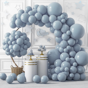 Rubfac 129Pcs Dusty Blue Balloons Different Sizes 18 12 10 5 Inch Latex Haze Blue Balloon Garland Arch For Party Decoration Birt