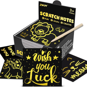 Zmlm Scratch Art Craft Notes 160 Pcs Gold Scratch Paper Mini Party Favors For Kids Art Supplies Kits Stocking Stuffers Uniqu