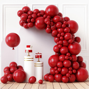 Rubfac 110Pcs Ruby Red Balloons Different Sizes 18 12 10 5 Inches For Garland Arch Premium Red Latex Balloons For Birthday Wedd