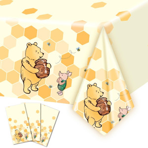 Auroraparty 3Pcs Winnie Party Tablecloth Bear Baby Shower Or Birthday Party Table Cover Honey Plastic Rectangle Birthday Party D