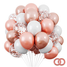 Rubfac 120Pcs 12 Inches Rose Gold Balloons Arch Garland Kit White And Rose Gold Confetti Balloons For Birthday Party Wedding Gr