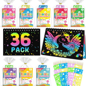 Feredo Kids Birthday Party Favors 36 Pack Rainbow Scratch Notebook Bulk Kids Party Favors Goodie Bags Stuffers Prize Box Toys F