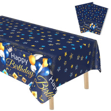 Funhot Birthday Tablecloths Navy Blue And Gold Birthday Decorations 2 Pcs 54 X 108 Inch Waterproof Rectangle Happy Birthday Ta