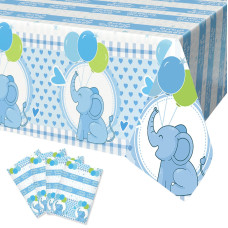 Funhot Baby Shower Tablecloths Elephant Baby Shower Decorations 4 Pcs 54 X 108 Inch Blue Baby Elephant Rectangle Baby Shower T