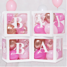 Rubfac Baby Boxes For Baby Shower Decoration With 8 Letters And 36 Hot Pink And Rose Gold Balloons 4Pcs Transparent Clear Ballo