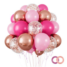 Rubfac 100 Pcs 12 Inches Pink Balloon Arch Garland Kit Hot Pink Rose Gold Chrome Balloons For Girls Birthday Party Princess The