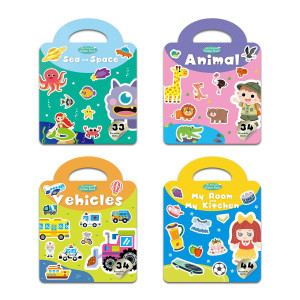 Yamsop Reusable Sticker Books For Toddlers Jelly Stickers Activity Books 4 Sets Kids Sticker Book Toddler Reusable Sticker Bo