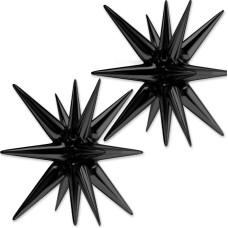 Partywoo Black Star Balloons 2 Pcs 42 Inch Large 14Pointed Starburst Balloons Onepiece Star Explosion Balloons With Ribbon