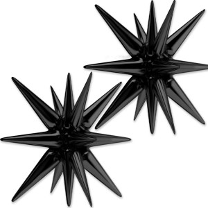 Partywoo Black Star Balloons 2 Pcs 42 Inch Large 14Pointed Starburst Balloons Onepiece Star Explosion Balloons With Ribbon