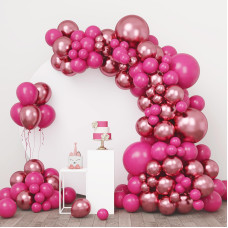 Rubfac 138Pcs Hot Pink Balloon Different Sizes Pack Of 18 12 10 5 Inch For Metallic Magenta Balloons Garland Arch As Valentines