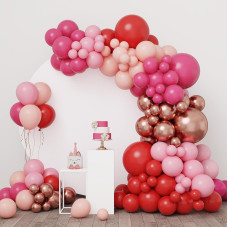 Rubfac 138Pcs Pink And Red Balloon Garland Arch Kit 18 12 10 5 Inch Hot Pink Rose Gold Light Pink Balloons For Mothers Day Wed