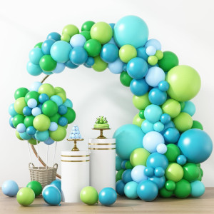 Rubfac 129Pcs Blue Green Balloons Different Sizes 18 12 10 5 Inch For Garland Arch Green Blue Balloons For Birthday Baby Shower