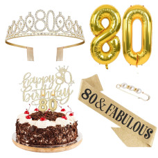 Agqrdkrc 80 Birthday Decorations For Women 80Th Birthday Gifts For Women Gold Include 80Th Birthday Crown Birthday Queen Sash W