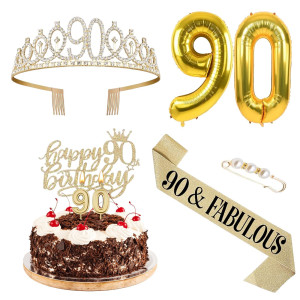 Agqrdkrc 90 Birthday Decorations For Women 90Th Birthday Gifts For Women Gold Include 90Th Birthday Crown Birthday Queen Sash W