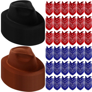 Hillban 72 Pack Cowboy Hat And Bandana Set 36 Cowboy Hats 36 Cowboy Bandana Bulk For Fancy Dress Party Cosplay Costume Black