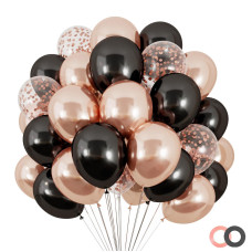 Rubfac 120Pcs 12 Inches Black And Rose Gold Balloon Kit Rose Gold Confetti Balloons For Valentines Day Birthday Party Wedding