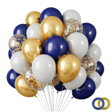 Rubfac 120Pcs Navy Blue Gold Balloons Kit Navy Blue White Gold And Confetti Party Balloons For Birthday Wedding Graduation Part