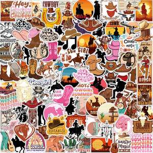 100Pcs Cowboy Stickers Country Western Decals Vinyl Waterproof Stickers For Water Bottle Laptop Luggage Helmet Skateboard Snowb