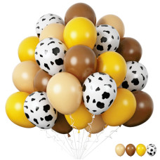 Funhot Cow Balloons 60 Pcs Brown Cow Print Balloons 12 Inch Brown Lemon Yellow Latex Balloons Apricot Neutral Cow Print Helium