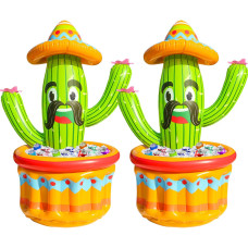 Parentswell 2 Pack Inflatable Cactus Coolers 475 Inflatable Drink Party Cooler Blow Up Cactus Ice Bucket For Summer Fiesta C