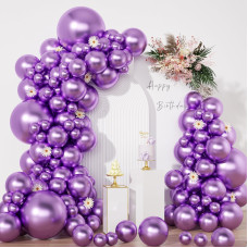 Purple Balloons In Different Sizes 5 10 12 18Inch134Pcs Metallic Chrome Purple Balloons For Garland Arch