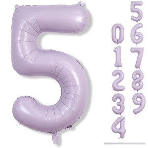 Pastel Purple 5 Balloons 40 Inch Giant Dusty Light Purple Mylar Foil Number 09 Helium Balloon For Girls Self Inflating Lilac